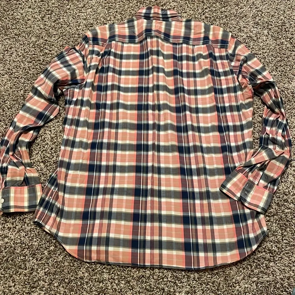 J Crew Button Down Shirt Mens Large “Summer Plaid” Pink &Gray Long Sleeve Preppy
